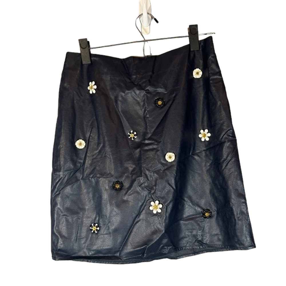 CeCe Navy Blue Faux Leather Floral Applique Mini Skirt Women Sz 2